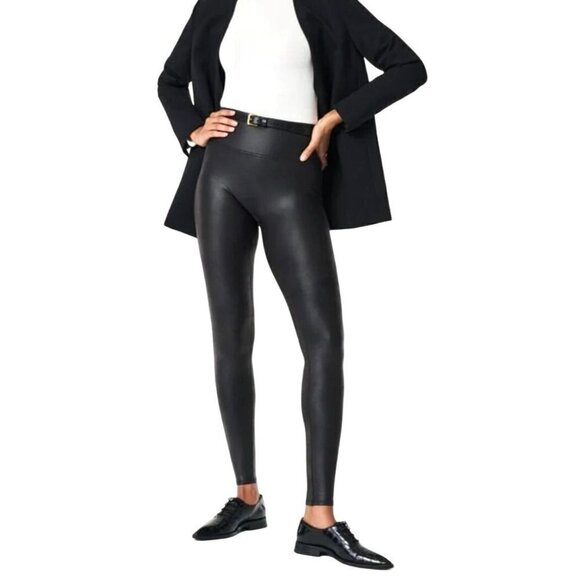Spanx Black High Waist Ankle Length Faux Leather Leggings Size‎ S - Picture 1 of 8